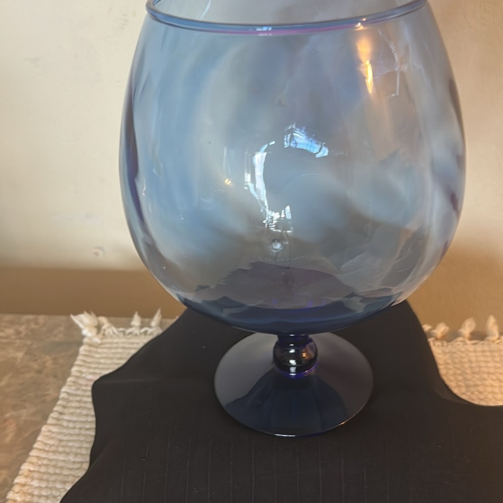 Blue Empoli Swirl Italian Handblown Optic  Glass Snifter/ Bowl/Vase. Vintage - Picture 6 of 6